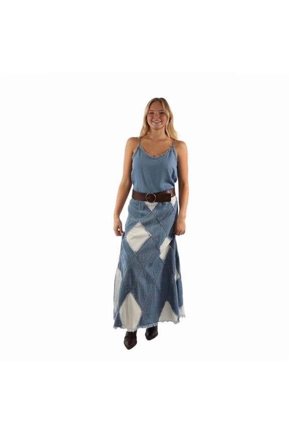 Scully HC946-BLU-XXL Western Skirt Womens Patch Denim Acid Wash, Blue - 2XL