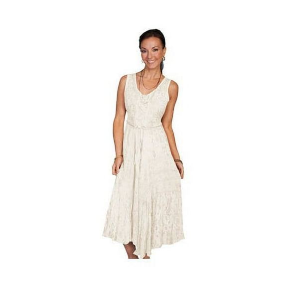 Scully  Honey Creek 100 Percent Rayon Womens Full Length Lace-Up Front Sleeveless Dress- Ivory - XXL