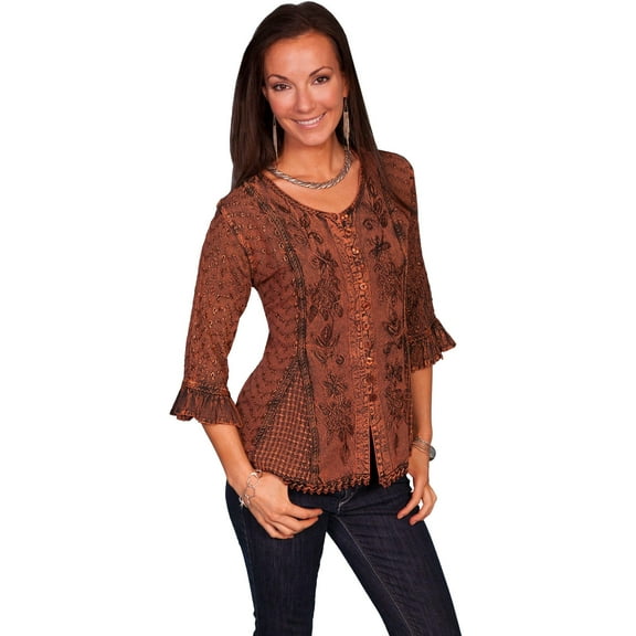 Scully HC67-COP-S Honey Creek Ladies Sleeve Blouse - Copper- Small