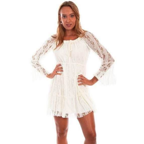 Scully Honey Creek Womens Lace Dress Ivory 100% Polyamide Drawstring Neck S