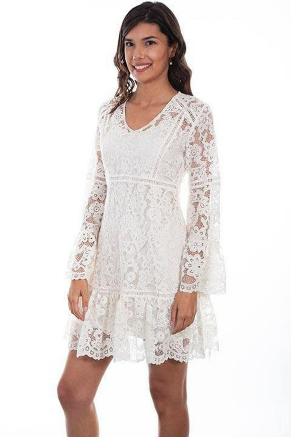 Scully HC557-IVO-XS Western Dress Womens Long Sleeve Overlay Lace, Ivory - Extra Small