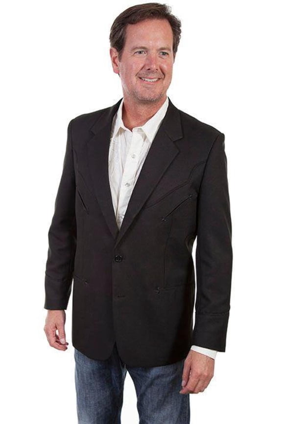 Scully Men's Western Coat with Solid Tonal Piping, Black, 50