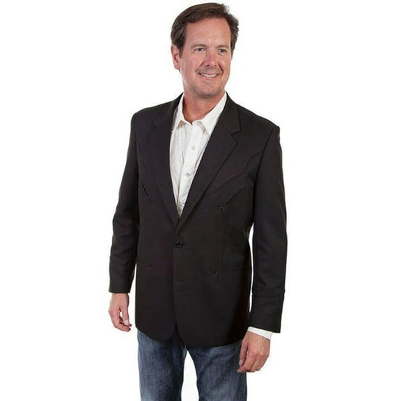 Scully Men's Western Coat with Solid Tonal Piping, Black, 46L