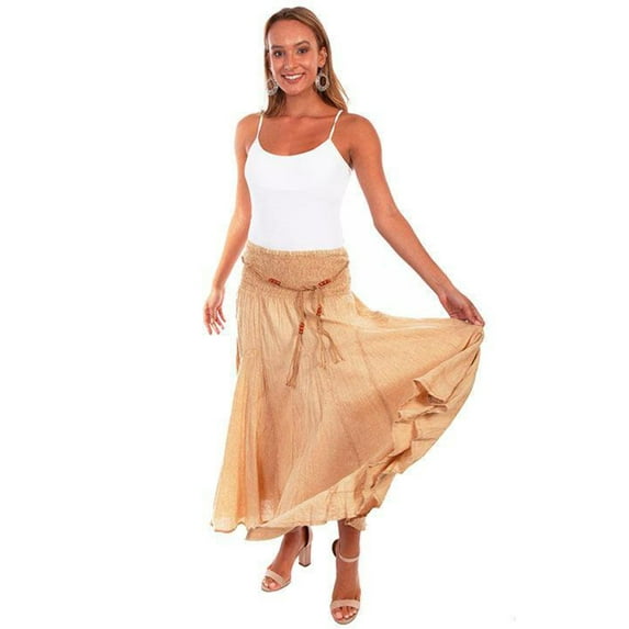 Scully KHAKI ACID WASH SKIRT W/BEADED CORD BELT