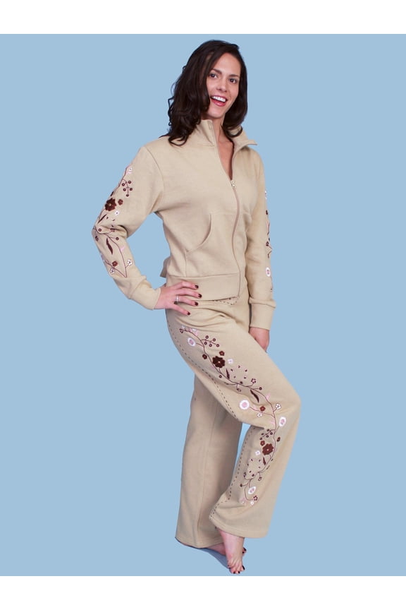 Scully PSW-011-KHA-S Women Floral Stud Embroidered Jacket, Khaki - Small