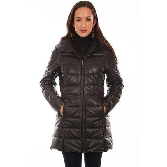 Scully L1060-198-XXL Ladies Ribbed Leather Jacket with Hood in Black Lamb - 2XL
