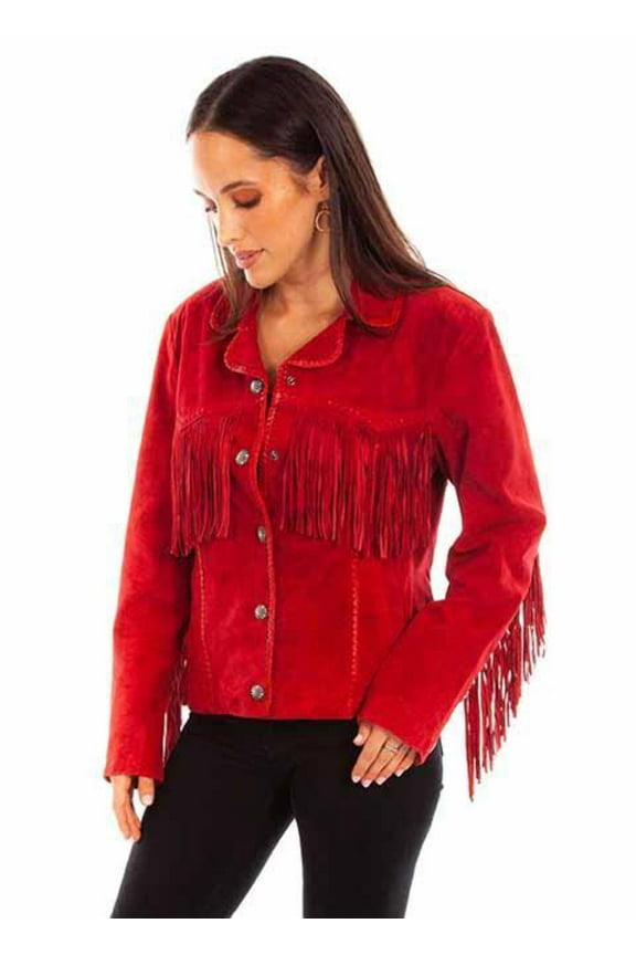 Scully L1080-27 XS Womens Suede Jacket with Fringe & Lacing, Red - Extra Small