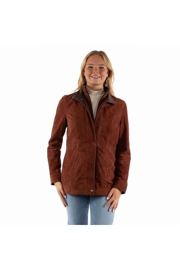 Scully L1158-38-M Womens Contrasting Embellished Snap Suede Leather Jacket, Meron - Medium