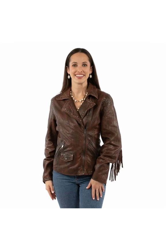 Scully L1162-222-XXL Western Jacket Women Studded Fringe Leather, Cognac - 2XL