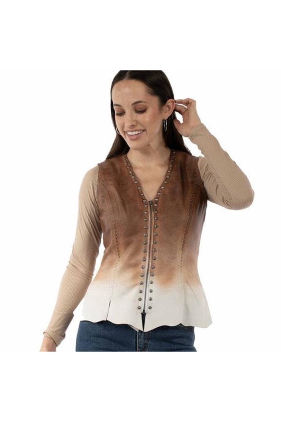 Scully L1163-128-S Women Ombre Vintage Leather Vest, Tan - Small