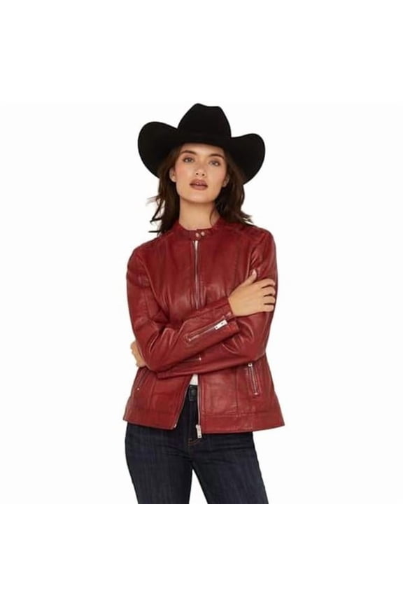 Scully L1168-97-XL Womens Leather Racing Jacket, Red - Extra Large