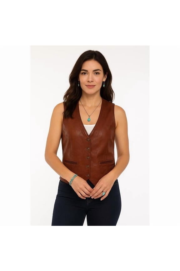 Scully L1203-10-XXL Western Vest Women Leather 5 Snap, Cognac Soft Lamb - 2XL
