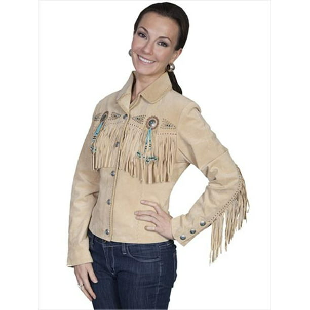 Scully L152-127-XL Ladies Fringe & Beaded Leather Jacket - Chamois Boar Suede