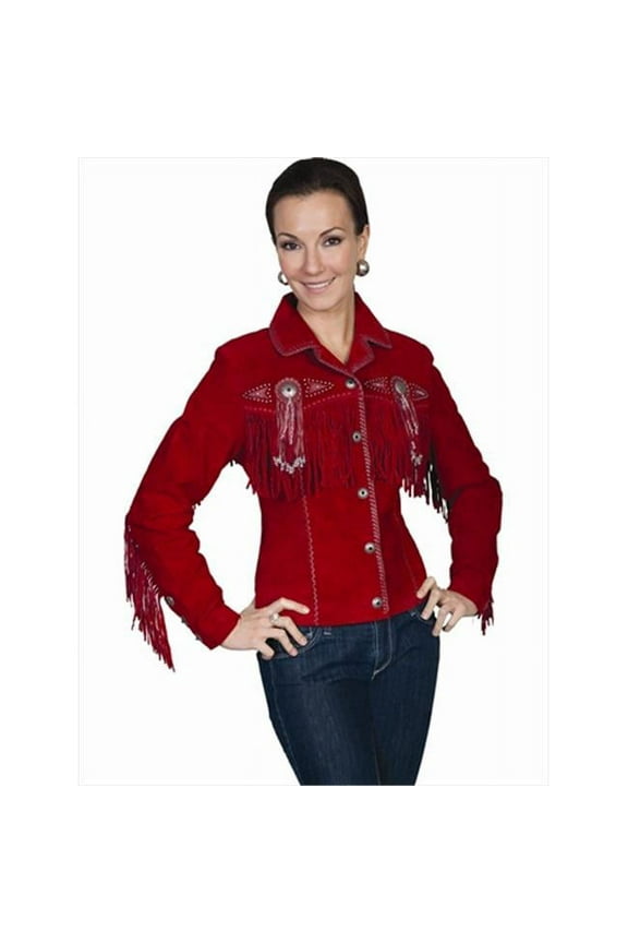 Scully L152-27-W-1X-B Ladies Fringe & Beaded Leather Jacket - Red Boar Suede, 1X