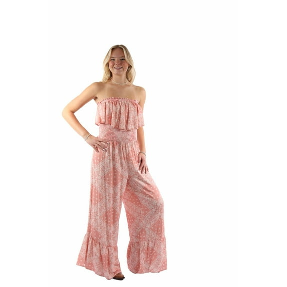 Scully Womens Strapless Ruffle Trim Dusty Pink Lyocell S/L Jumpsuit M