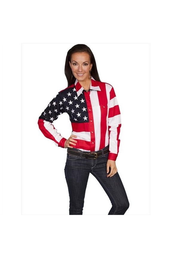 Scully Women's Patriotic Flag Long Sleeve Shirt, Red, XX-Large