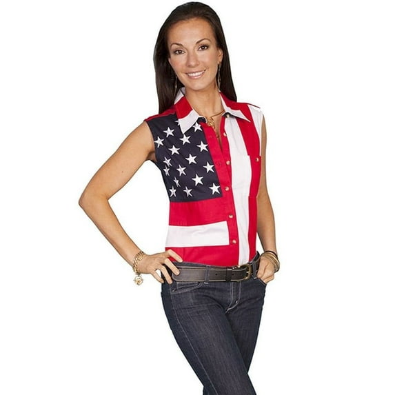 Scully Women's Patriotic Flag Sleeveless Shirt, Red, X-Small