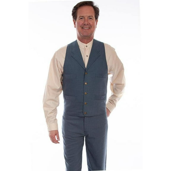 Scully RW342-BLU-XXL Men Leather 100 Percent Cotton Herringbone Vest, Blue - 2XL