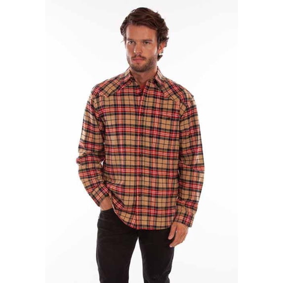 Scully 5343-TAN-L Men Plaid Cotton Flannel Shirt, Tan - Large
