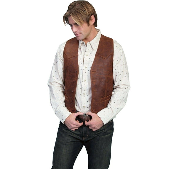 Scully Men's Lamb Leather Western Vest, Brown, 44
