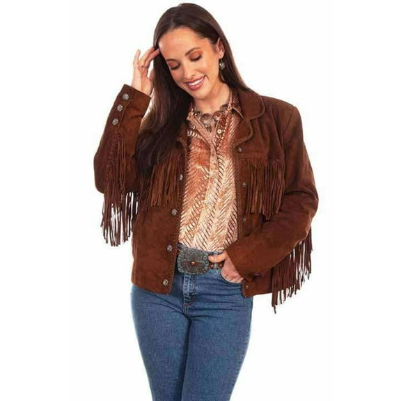 Scully Women's Caf Suede Fringe Jacket Brown Large