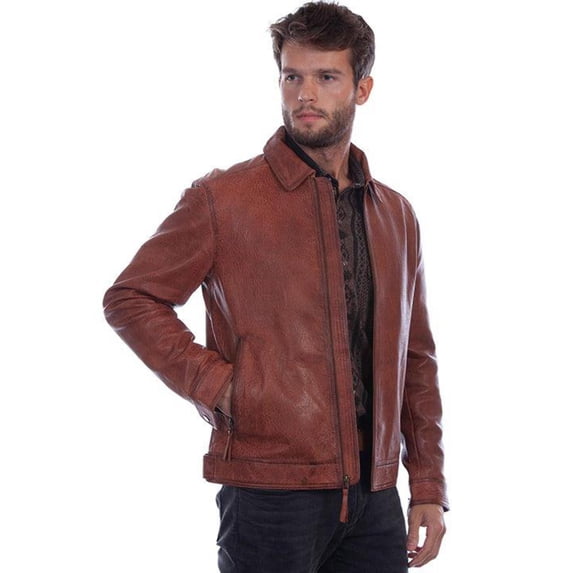 Scully Leather 100% Leather Cognac Zip Front Jacket