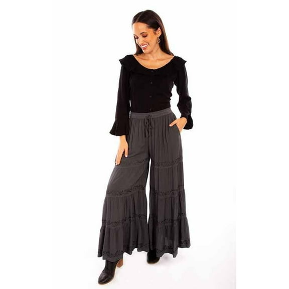 Scully HC867-GUN-M Women Rayon Palazzo Pants with Pockets, Gun Metal - Medium