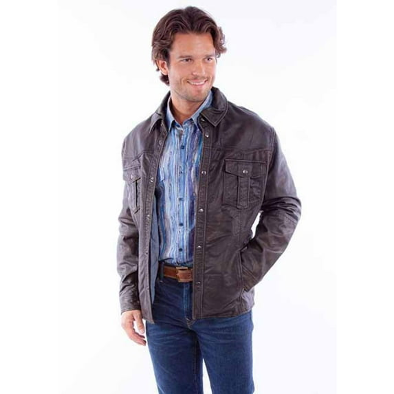 Scully Leather 2039-196 XXL Mens Snap Frongt Leather Jacket, Black - 2XL