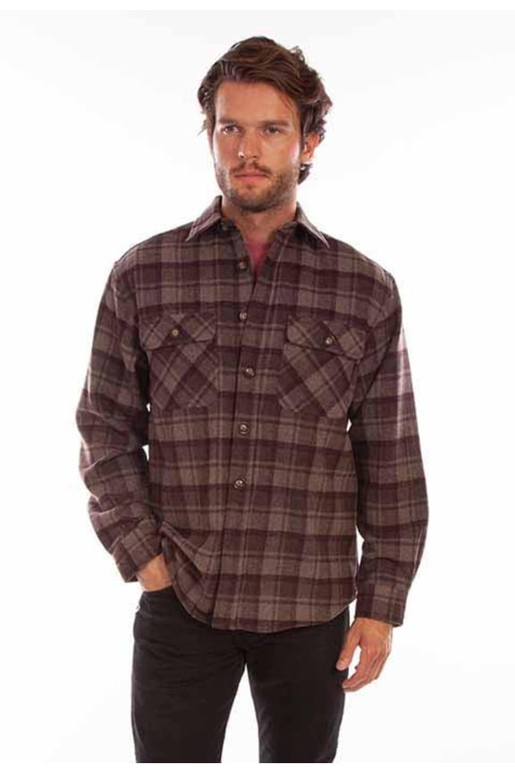 Scully 5340-CPT-S Ironwood Mens Western Wool Flannel Shirt, Chocolate & Port - Small
