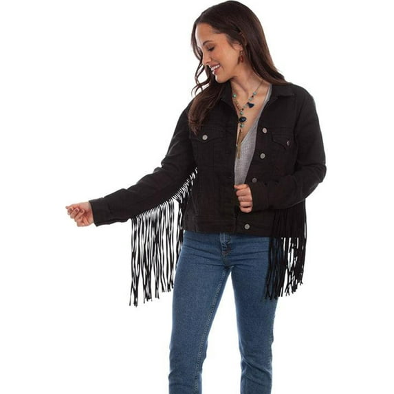 Scully HC711-BLK-L Honey Creek Denim Fringe Womens Jacket, Black - Large