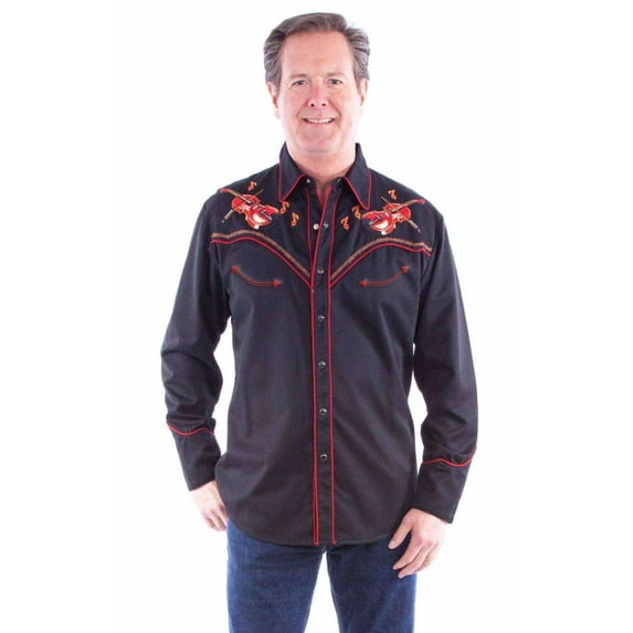 Scully Leather Black Embroidered Fiddles Western Shirt