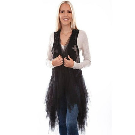Scully Leather Black Embroidered Tulle Layered Duster