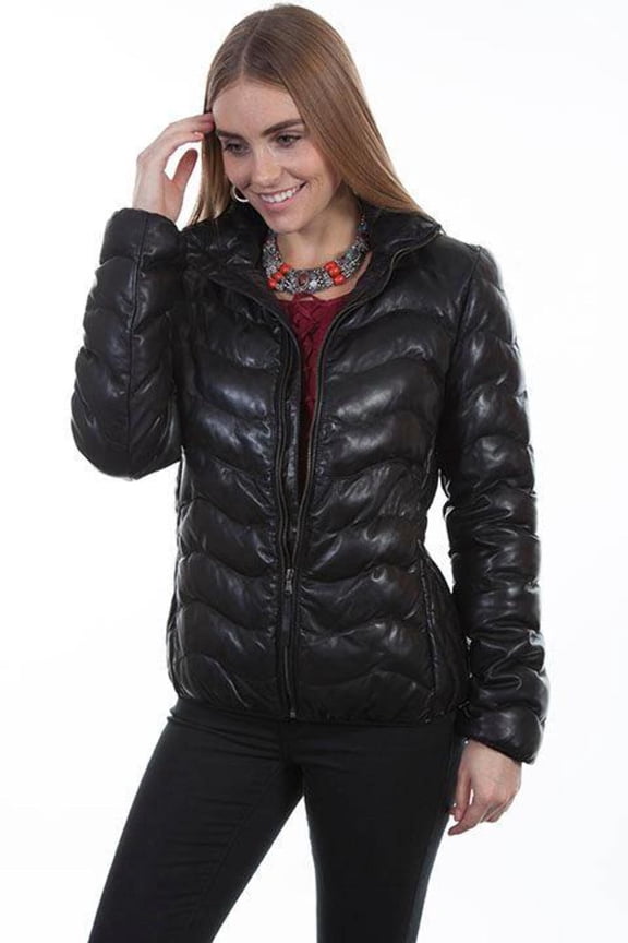 Scully Womens Black Leather Puffer Jacket L