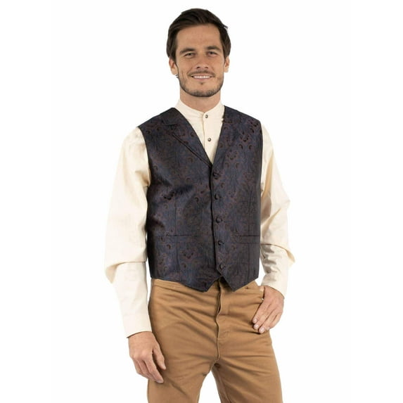Scully RW362-BLU-S Mens Notched Old West 100 Percent Polyester Vest, Blue - Small