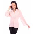 thumbnail image 1 of Scully HC878-BLS-M Women Leather Pullover V Neck Embroidered Long Sleeve Blouse, Blush - Medium, 1 of 2