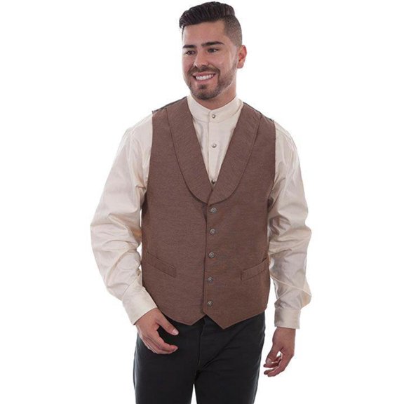 Scully Leather Brown Shawl Collar Mens Vest