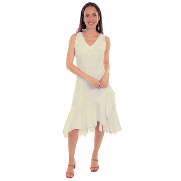 Scully PSL-271-VAN-M Women Leather Cantina Sleeveless Dress, Vanilla - Medium