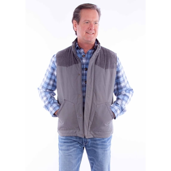 Scully TR-079-CHA-S Men Leather Canvas Vest with Quilted Plaid Lining, Charcoal - Small