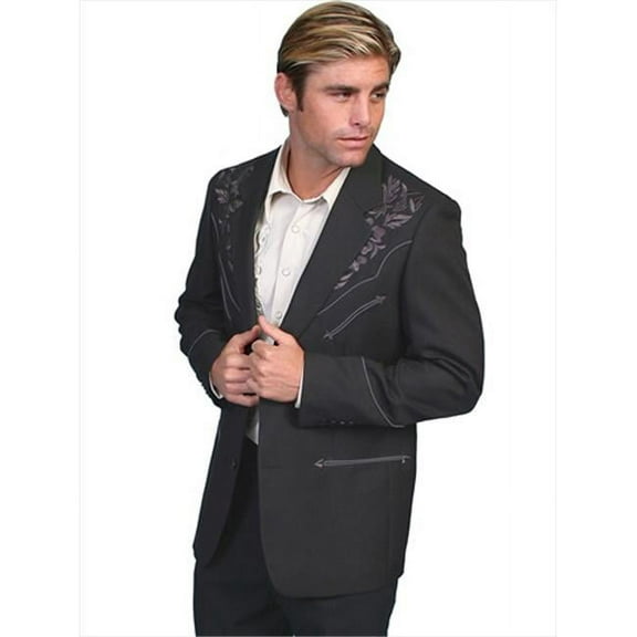 Scully Leather Charcoal Floral Tonal Emb. Mens Blazer Long