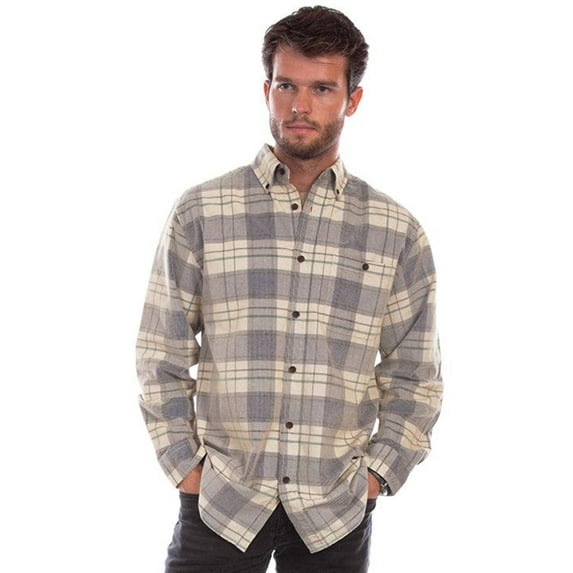 Scully 5334-BTN-L Men Corduroy Yarn Dyed Plaid Shirt, Blue & Tan - Large