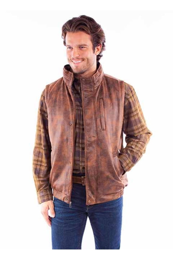 Scully 5324-BRN-S Men Mole Skin Vest with Pockets, Brown - Small