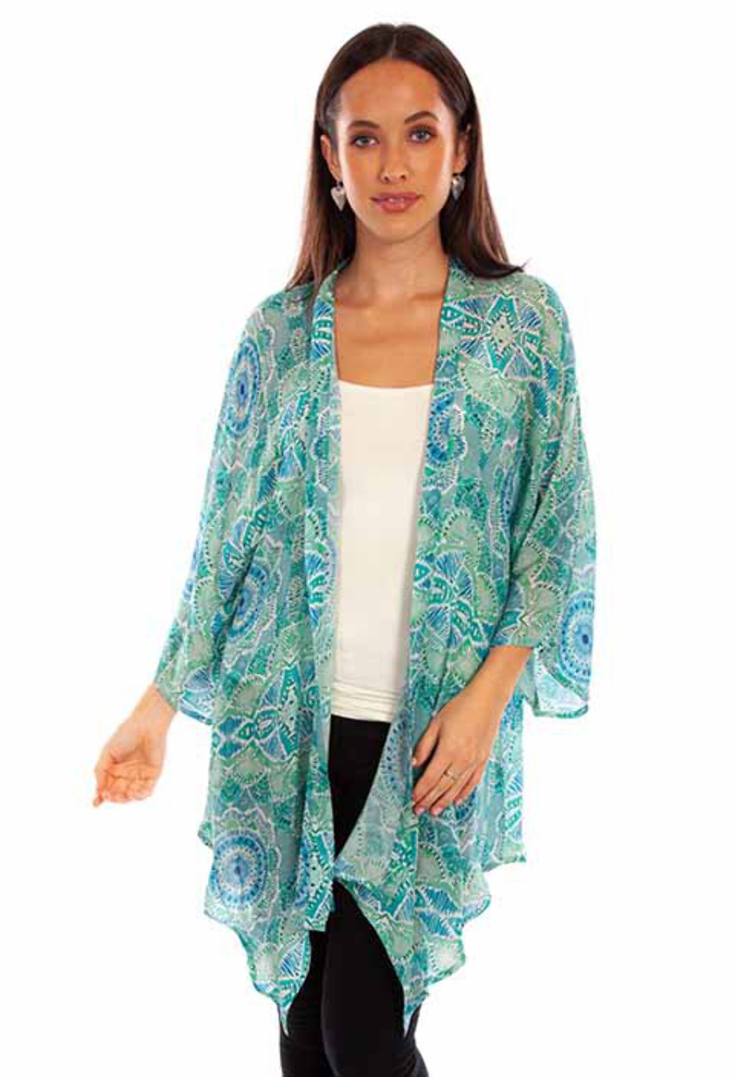 Scully Leather Honey Creek Aqua Print Kimono - Walmart.com