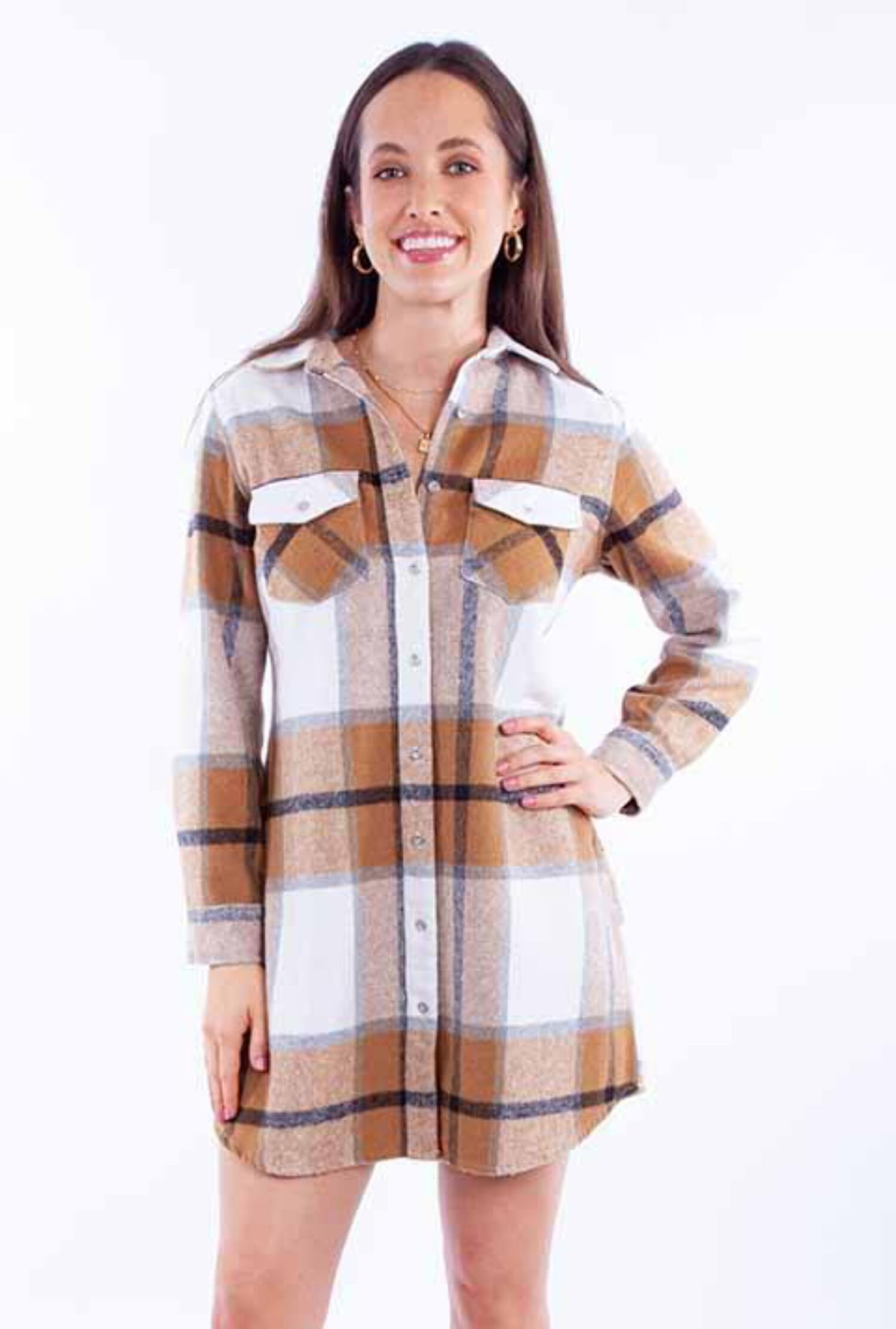 Abito Western Scully Da Donna In Flanella Camel – Camicia Lunga Con Bottoni E Tasche Sul Petto - 5
