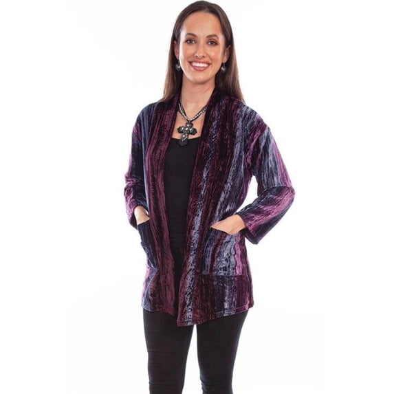 Scully HC797-PLM-M Honey Creek Velvet Womens Cardigan, Plum - Medium