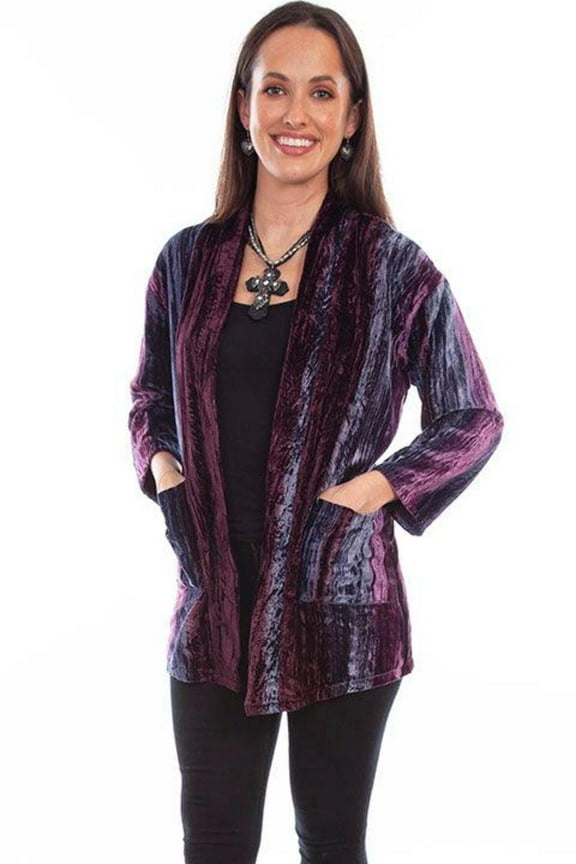 Scully HC797-PLM-M Honey Creek Velvet Womens Cardigan, Plum - Medium