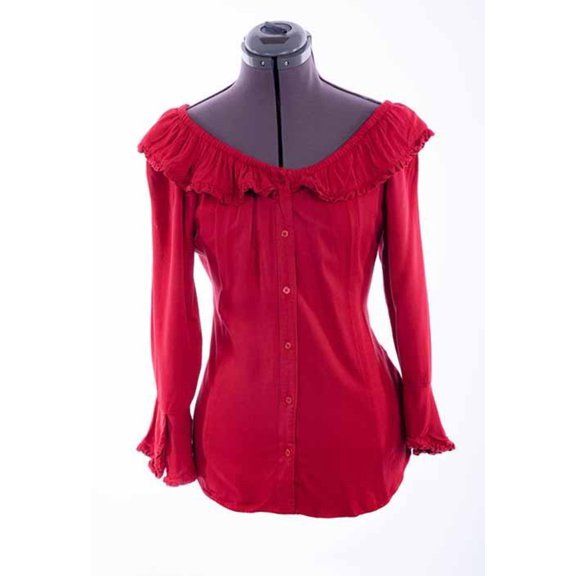 Scully HC579-RED-S Women Ruffle Off & On Shoulder Blouse, Red - Small