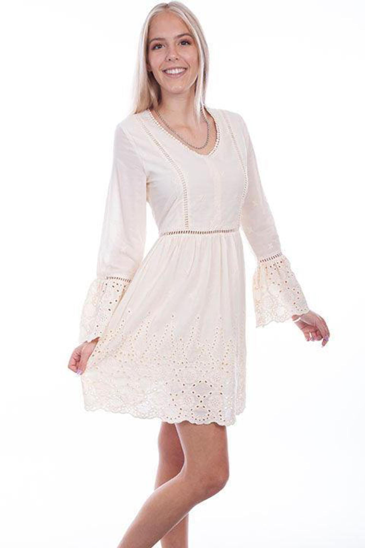 Scully PSL-264-IVO-M Women Leather Dress with Ruffle Sleeve Eyelet Fab,  Ivory - Medium - Walmart.com