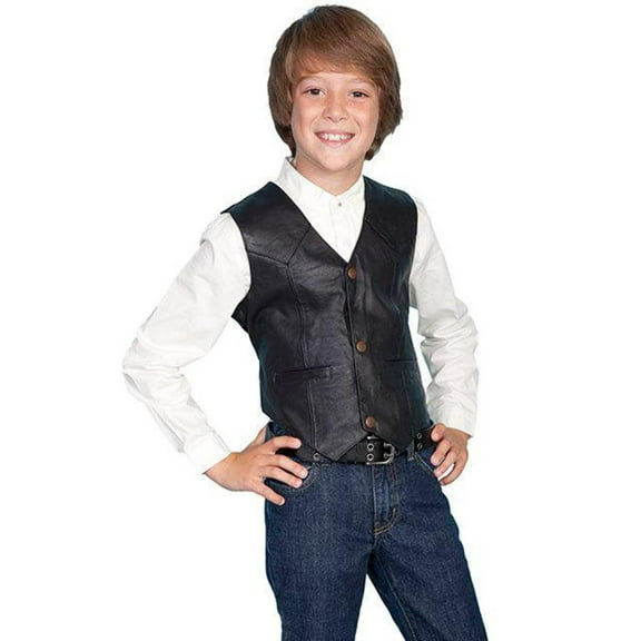 Scully Leather Kids Boys Black Lamb Western Vest XL