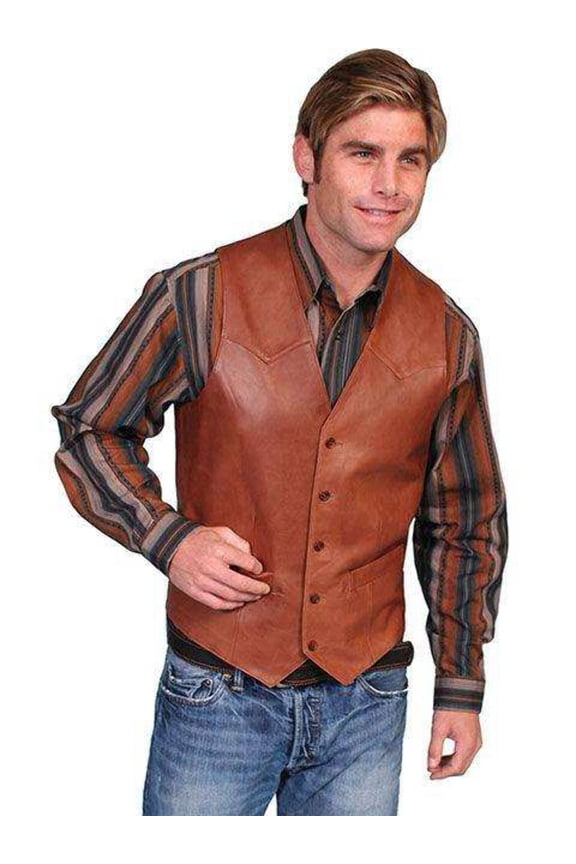 Mens Antique Brown Lambskin Button Front Vest 52