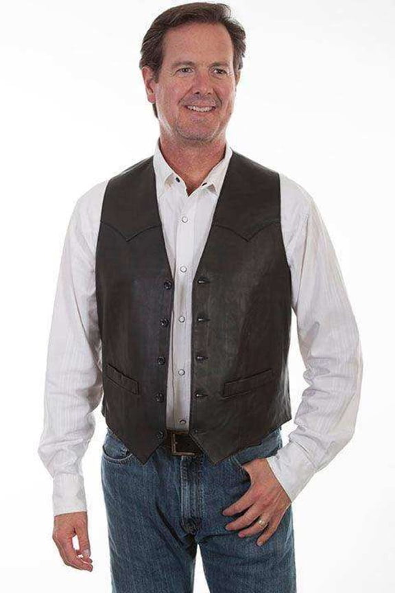 Mens Black Lamb Lambskin Button Front Vest 42L